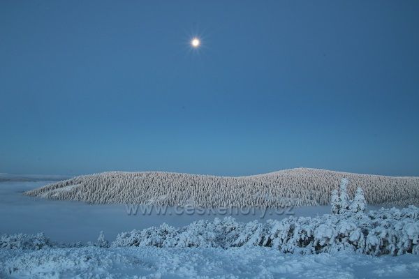 Vozka brzy ráno od Červené hory. Měsíček nám ještě pěkně svítí.