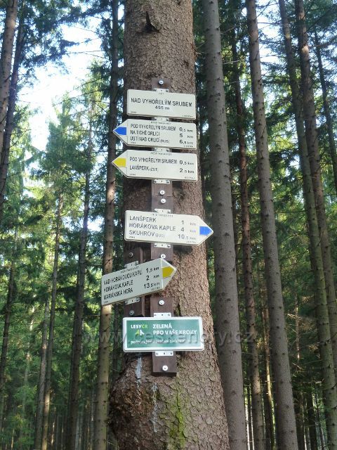 Lanšperk -turistický rozcestník "Nad vyhořelým srubem"