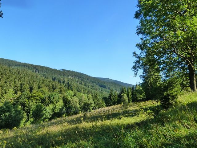 Pohled ze silničky k mramorovému lomu do údolí řeky Moravy