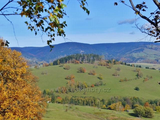 Hynčice pod Sušinou - pohled z hynčických pastvin na Kozí vrch (695 m.n.m.) nad Štěpánovem