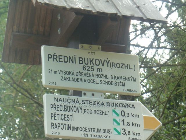 Rapotín - Bukovka, turistický rozcestník "Přední Bukový (rozhl.), 625 m.n.m."