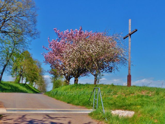 Dřevěný kříž u cesty po zelené TZ z Písečné do Žamberka
