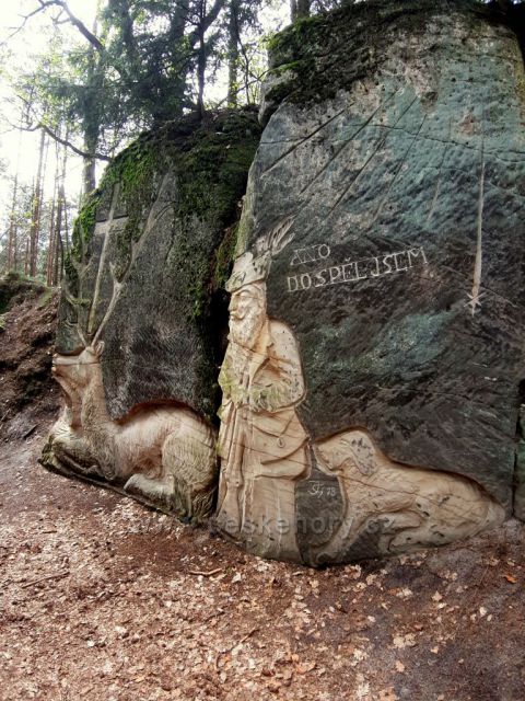 Brniště, sochy ve skalách - Svatý Hubert